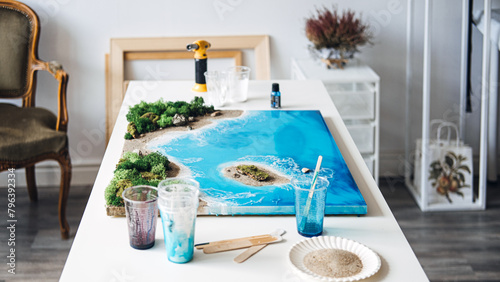 3D Epoxy Resin Artwork Creating Oceanic Panorama photo