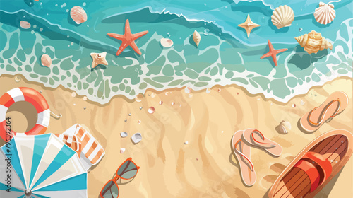 Beach from above view hand drawn vector illustration