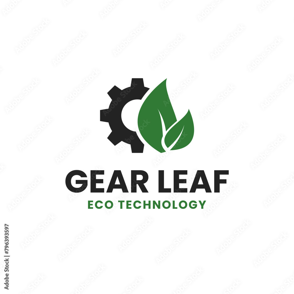 Fototapeta premium Gear with leaf logo for eco technology and industry design template vector illustration