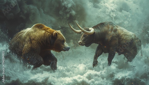 Artistic rendering of a bear and bull morphing into each other symbolizing the volatility and dynamics of the stock market