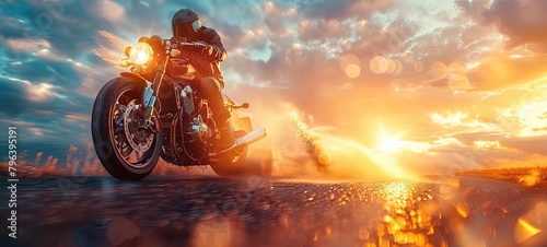 A motorcycle rider speeding on a road, Generative AI