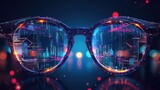 Glasses whose lenses display complex digital interfaces that resemble graphs and diagrams. These lenses create the effect of a highly detailed and high-tech visual experience