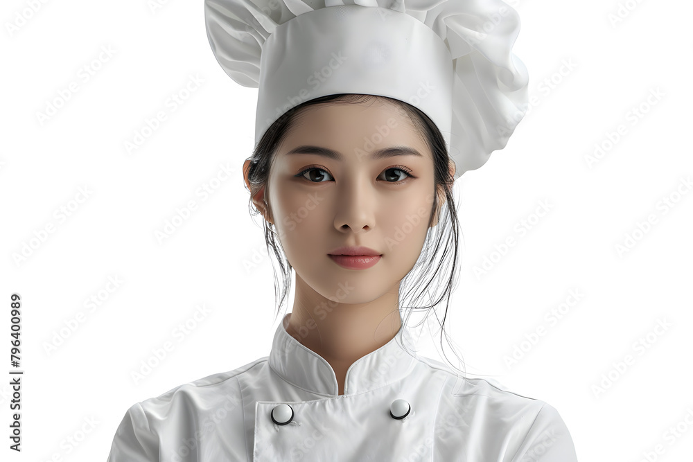Confident Chinese Female Chef on Clean White Background Confident Chinese Female Chef on Clean White Background