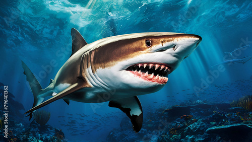 realistic dangerous shark underwater