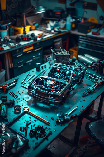 In-depth Inspection and Thorough Maintenance of an RC Vehicle in a Well-Lit Workspace