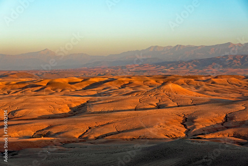 Beautiful sunset in the Agafay Desert in Marrakech, Morocco, Africa