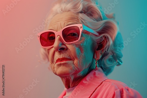 Stylish older woman in pink sunglasses © Fotograf