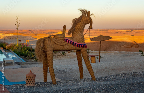 Beautiful sunset in the Agafay Desert in Marrakech, Morocco, Africa photo