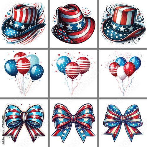 9 clipart bundle of hat ballons and bow tie for 4th of July