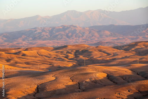 Beautiful sunset in the Agafay Desert in Marrakech, Morocco, Africa