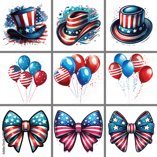 9 clipart bundle of hat ballons and bow tie for 4th of July