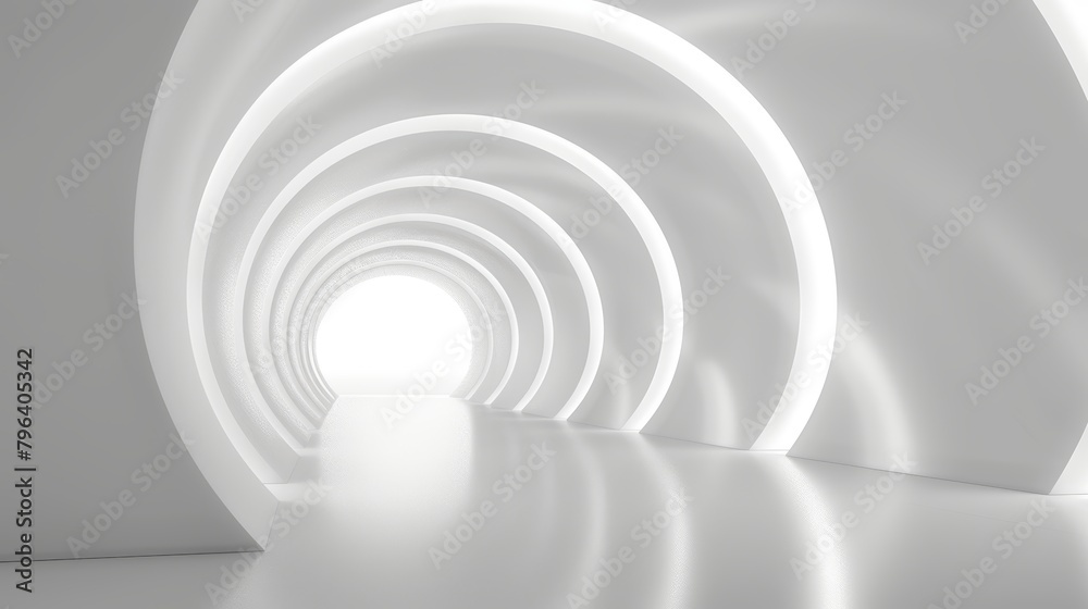 Obraz premium Striking high-resolution photograph featuring a luminous white tunnel, perfect for a sleek and modern backdrop