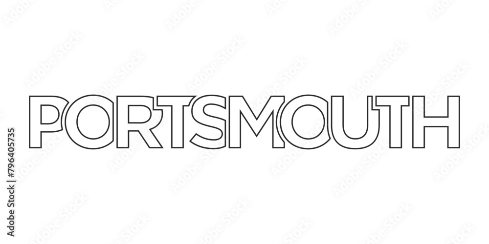 Portsmouth city in the United Kingdom design features a geometric style illustration with bold typography in a modern font on white background. Portsmouth city in the United Kingdom design features a geometric style illustration with bold typography in a modern font on white background.