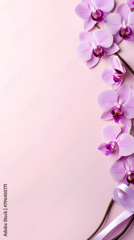 Light purple background with flowers and ribbons Light purple background with flowers and ribbons