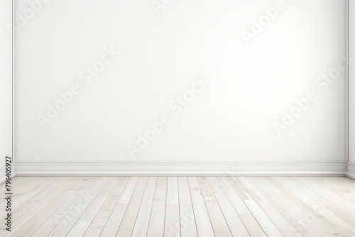 White empty room with wall and wooden floor laminate backgrounds architecture tranquility.