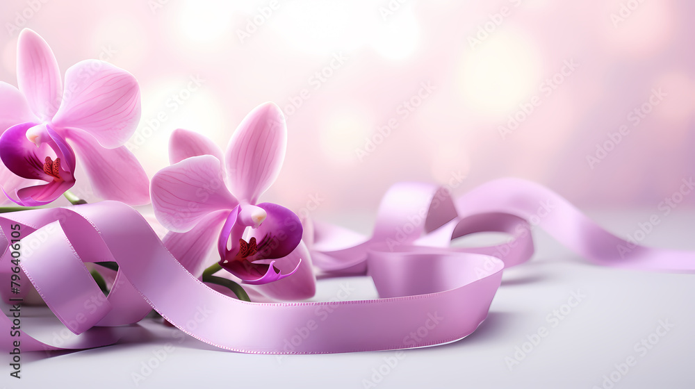 Light purple background with flowers and ribbons