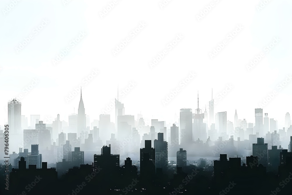 Isolated city skyline silhouette background with vast panoramic buildings. Concept Cityscape, Silhouette, Skyline, Panoramic, Buildings
