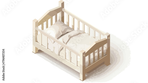 Cot.white wooden childrens bed with mattress pillow