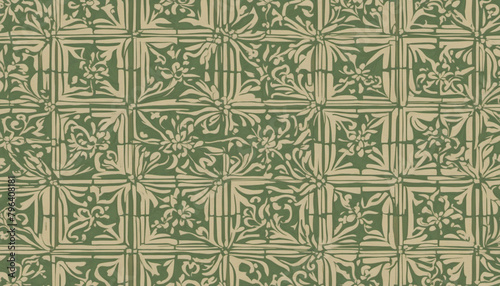 Seamless green beige vintage retro geometric square mosaic background