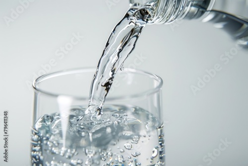 Water being poured into a glass, suitable for various beverage or health concepts