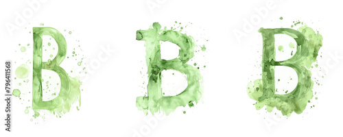 Ai Generated Art Watercolor Set of Multiple Different Pastel Sage Green Capital B Letters On a White Background