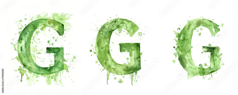 Ai Generated Art Watercolor Set of Multiple Different Pastel Sage Green Capital G Letters On a White Background Ai Generated Art Watercolor Set of Multiple Different Pastel Sage Green Capital G Letters On a White Background