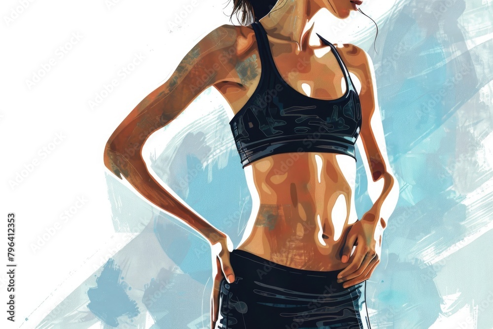 Obraz premium A painting of a woman in a sports bra top, suitable for fitness and health-related designs