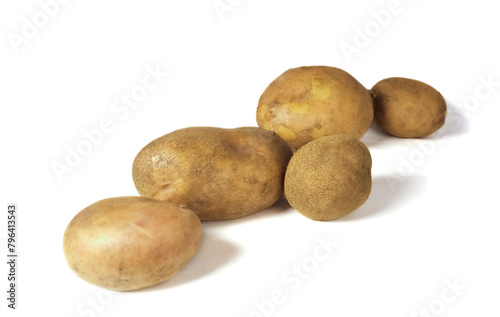 isolated potatoes on white background in perspective