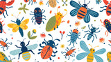 Cute insects pattern. Seamless childish background 