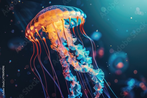 A jellyfish gracefully floating in water, suitable for marine-themed designs