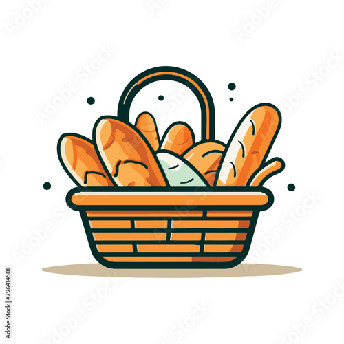 Simple basket vector logo with bread on white background