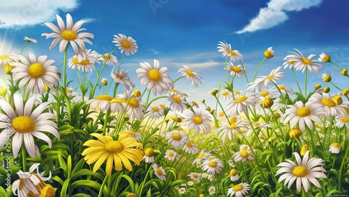 Daisy flower  field  background  spring and summer natural landscape with blooming field of daisies