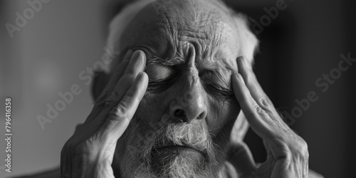 An elderly man with a beard holding his hands to his face. Suitable for various concepts and designs