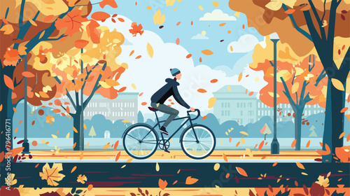 Cycling landing page. Man riding bicycle in the park.