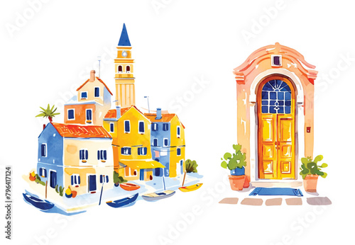 Watercolor Italian view Grad Canal Venice