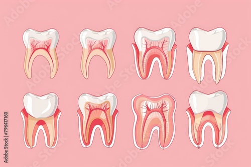 Illustration of tooth decay stages, suitable for dental education materials