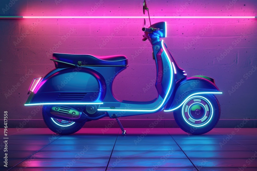 custom made wallpaper toronto digitalA vibrant blue scooter with neon lights. Ideal for urban lifestyle concepts