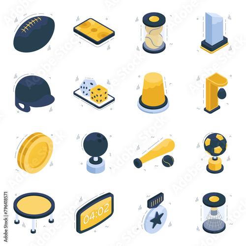 Set of Sports and Games Isometric Icons 

