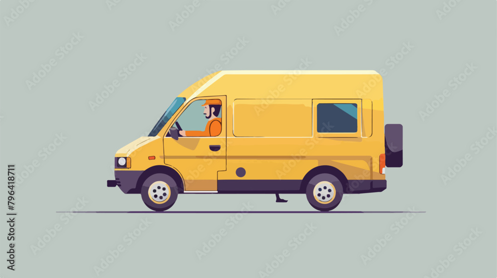 Delivery truck concept male courier character driving