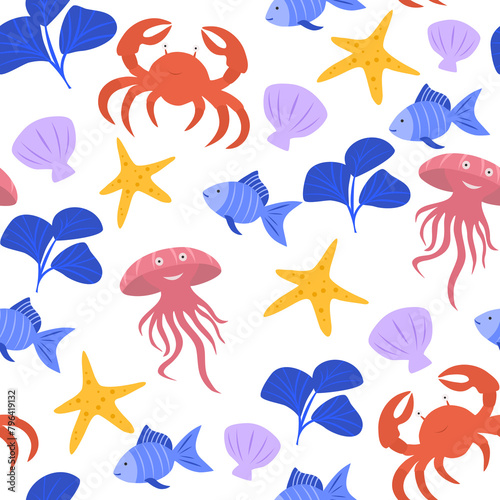 Ocean creatures pattern. Sea life wallpaper png