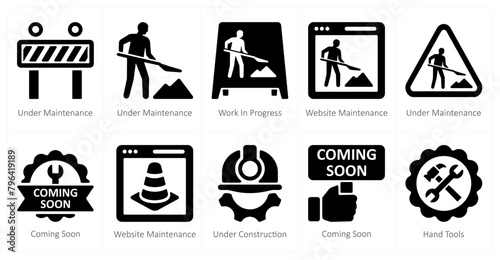 A set of 10 Under Construction icons as under construction, work in progress, website maintenance