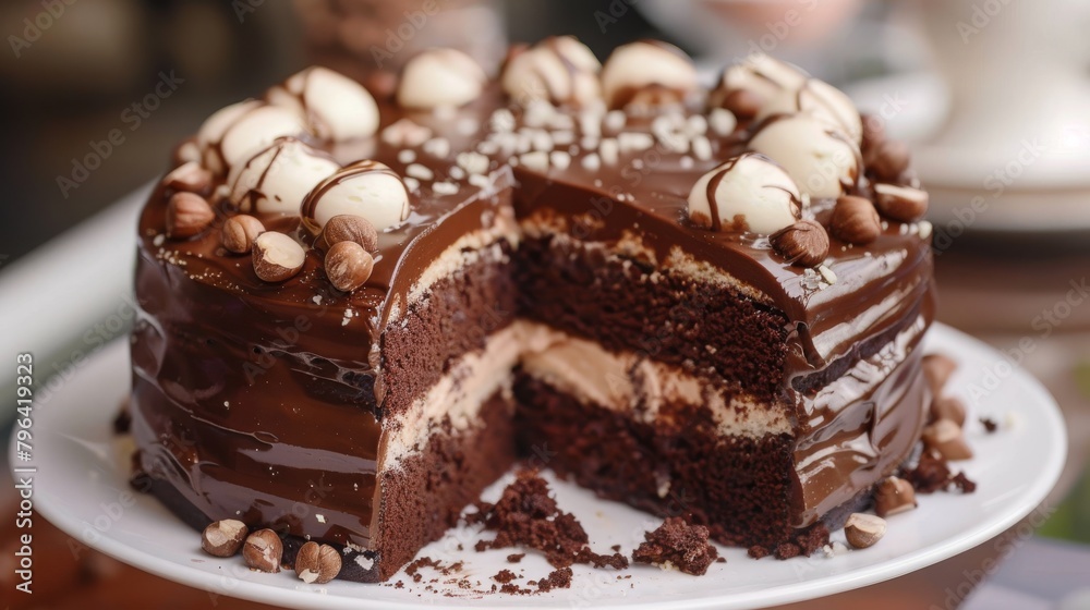 hazelnut chocolate cake on a plate