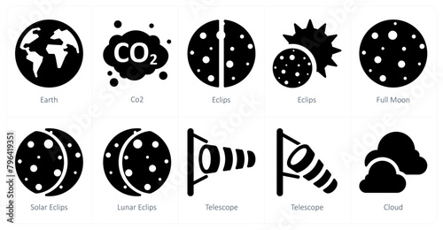 A set of 10 Weather icons as earth, co2, eclips photo