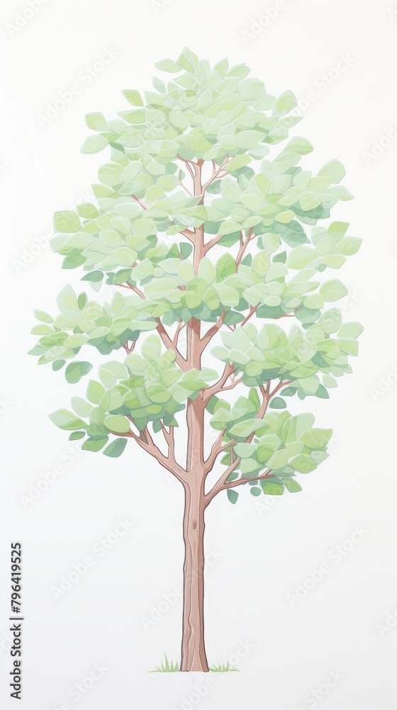 A tall tree with a thick trunk and green leaves.