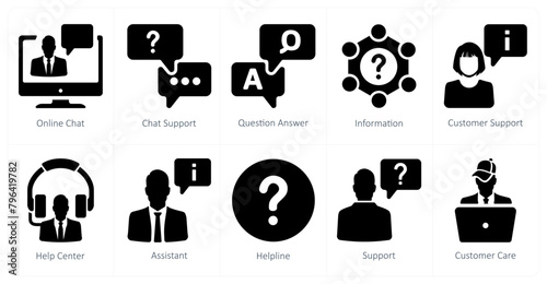 A set of 10 Customer Support icons as online chat, chat support, question answer