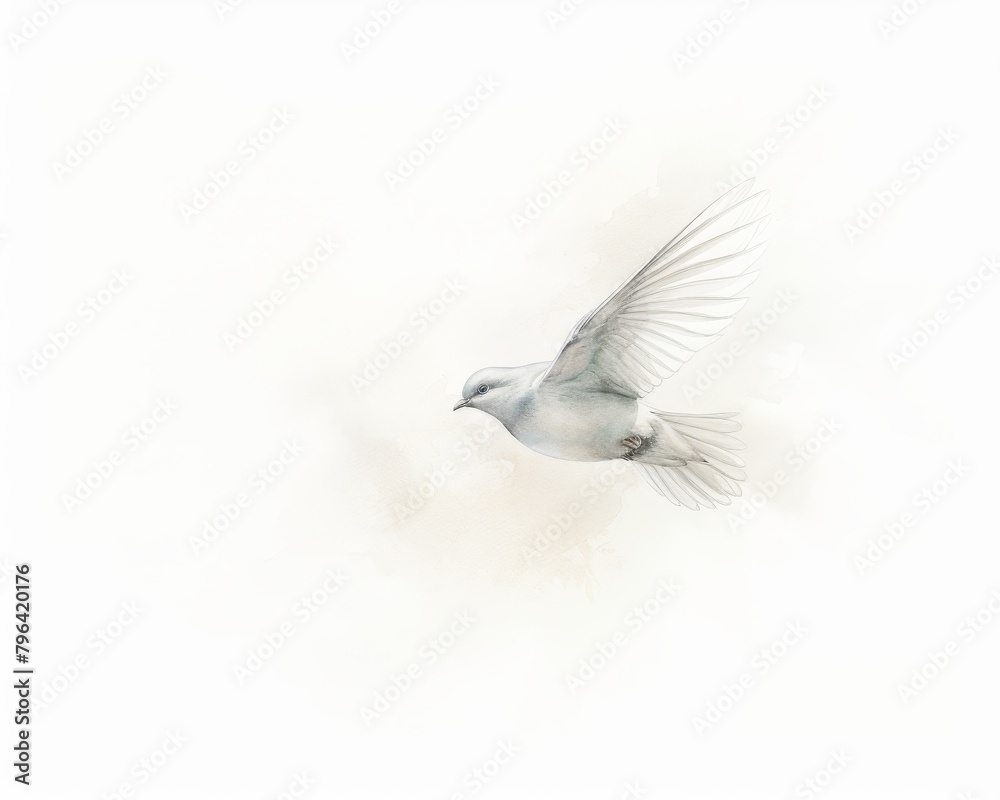 A watercolor painting of a white dove with its wings spread flying towards the right A watercolor painting of a white dove with its wings spread flying towards the right