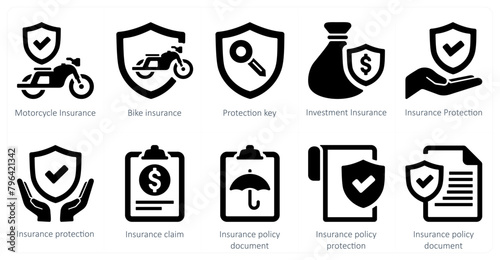 A set of 10 Insurance icons as motorcycle insurance, bike insurance, protection key
