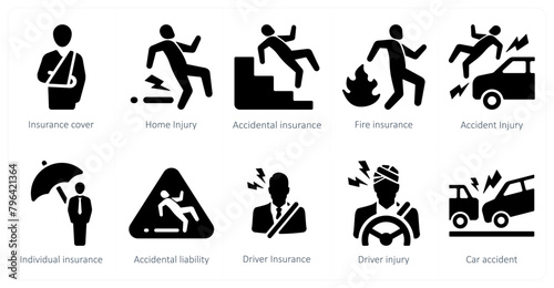 A set of 10 Insurance icons as insurance cover, home injury, accidental insurance