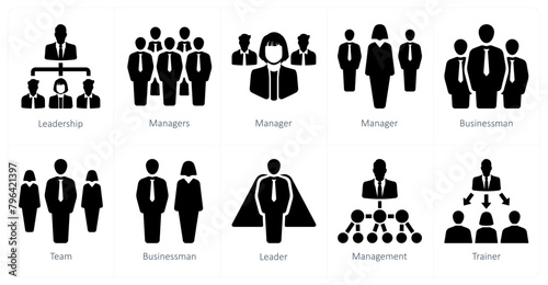 A set of 10 Leadership icons as leadership, managers, businessman