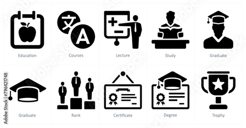 A set of 10 School and Education icons as education, courses, lecture